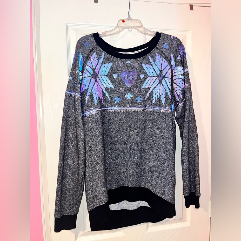 Pink by Victoria’s Secret Sequin Snowflake Sweater Size Small